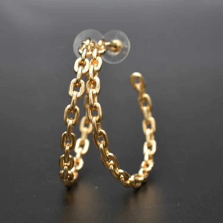 

New Design fashion large zircon High grade Handmade chain gold hoop earrings