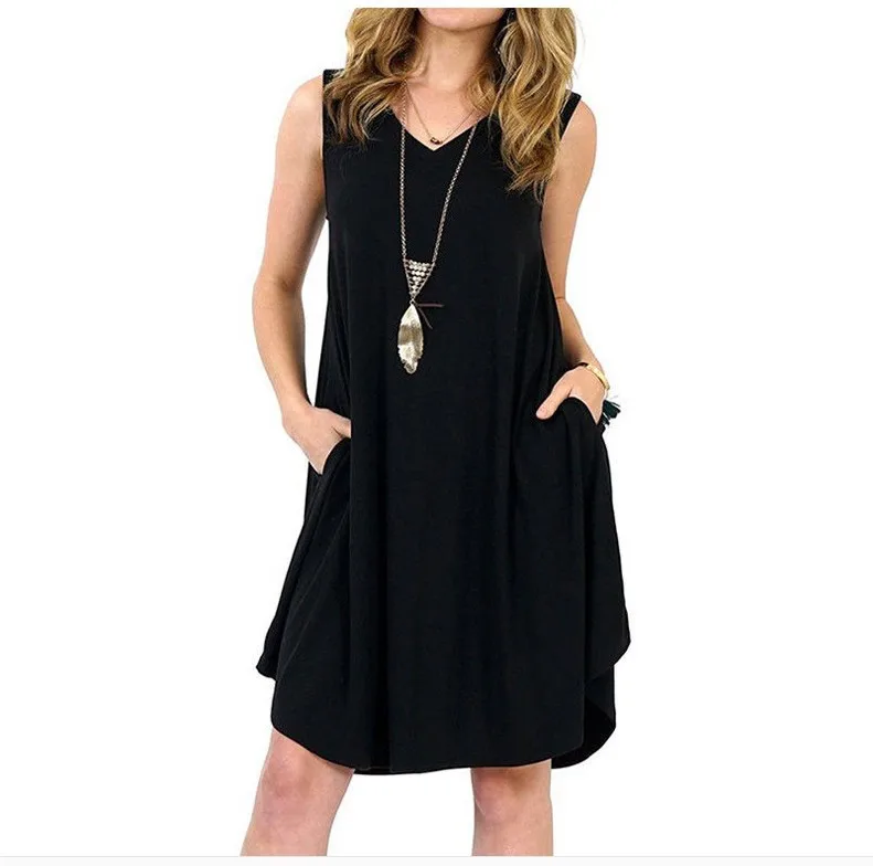 

Women's Sleeveless Pockets Casual Swing T-Shirt Short Dresses, Customized