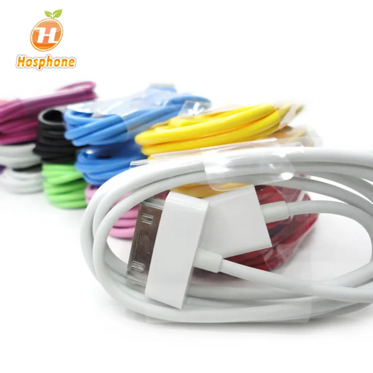 

Clear Stock Multicolour 30 Pin 4G 4s Sync USB Data Charging Cable cheap for iphone 4 4s 3GS 3G iPod Nano itouch