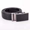 BY Black Check Design Ratchet Adjustable Leather Belt with Leather Coated Automatic Buckle for Mens' Pants