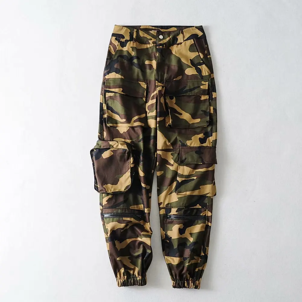 

camouflage zipper loose overalls women's casual jogger cargo pants