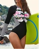 Factory custom print design One Piece Long Sleeve Swimwear Women Bathing Suit Retro Vintage One-piece Surfing Swimsuit
