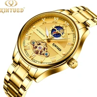 

Brand KINYUED custom flying tourbillon gold luminous moon phase mens automatic watch