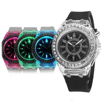 

diamond stone crystal led light watch unisex silicone jelly candy fashion flash up backlight quartz watches