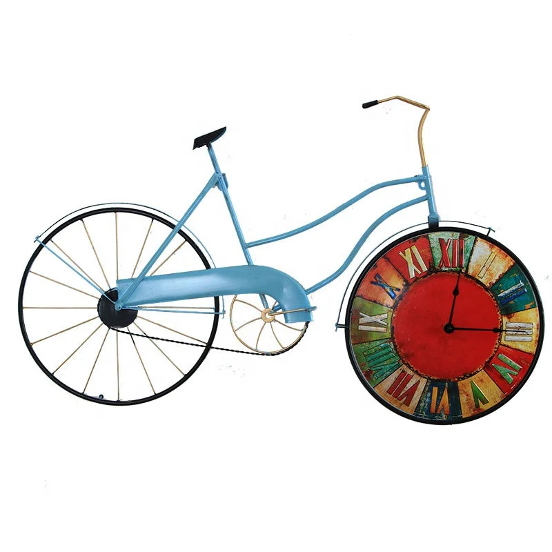 

Large Creative Retro Iron Bike Clock Home Office Cafe Bar Bicycle Shape Wall Decoration, Blue,red,colorful