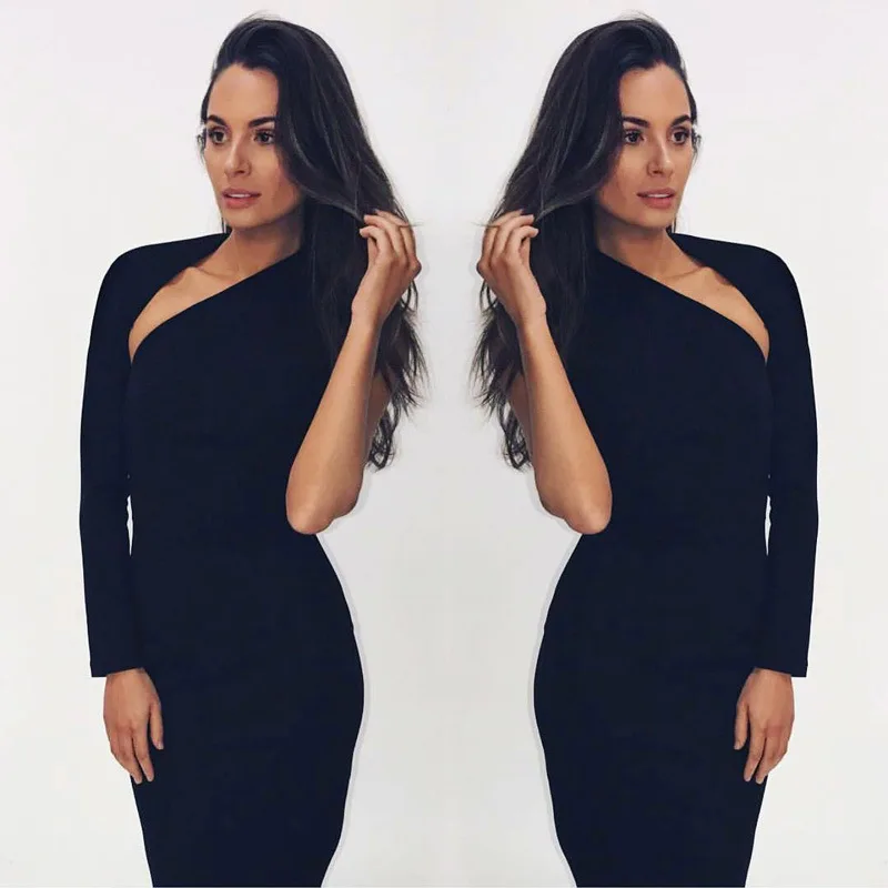 

2021 black one shoulder dress Sexy party club dress for women