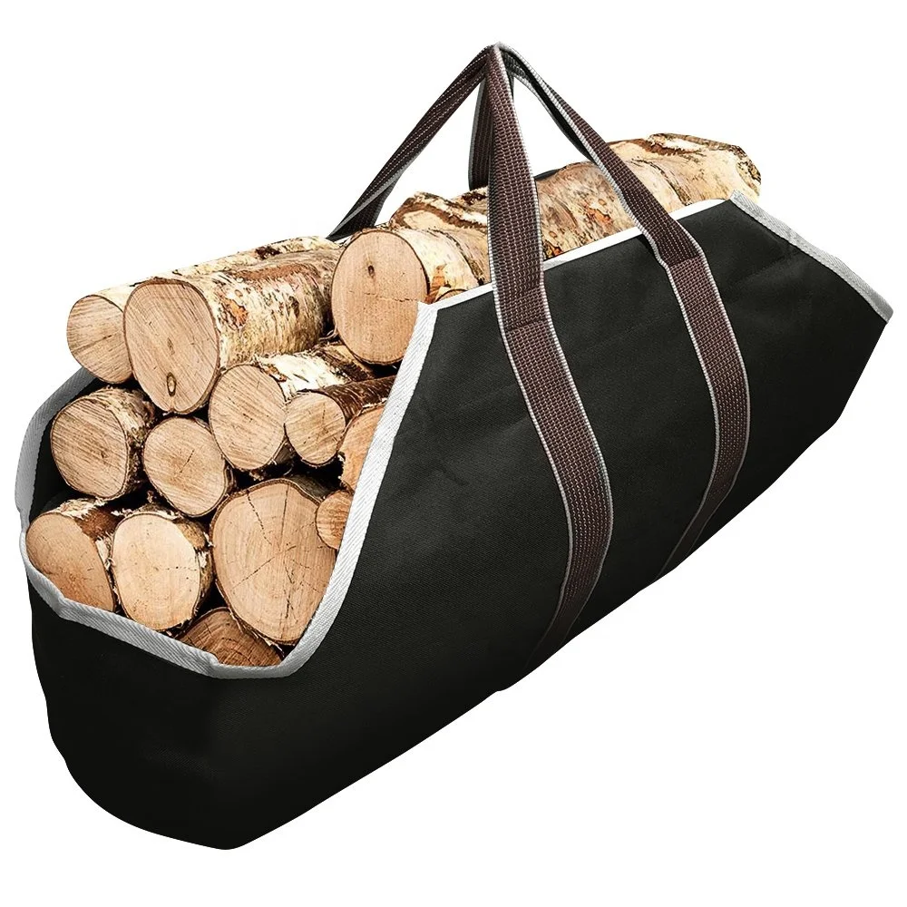 

Large Canvas Log Tote Bag Carrier Indoor Fireplace Firewood Totes Holders Round Woodpile Rack Fire Wood Carriers