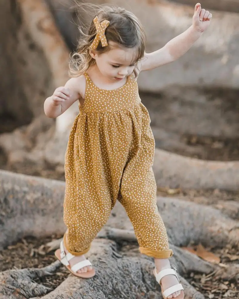 

2019 New arrival newborn baby clothes romper summer sleeveless lace-up long pants jumpsuit printing baby girls romper