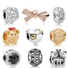 100% 925 Sterling Silver 1:1 SHINE PIGGY Kittens FAMILY Beaded Rose Brilliant Bow Charm Heart And Arrow Love Struck Charm