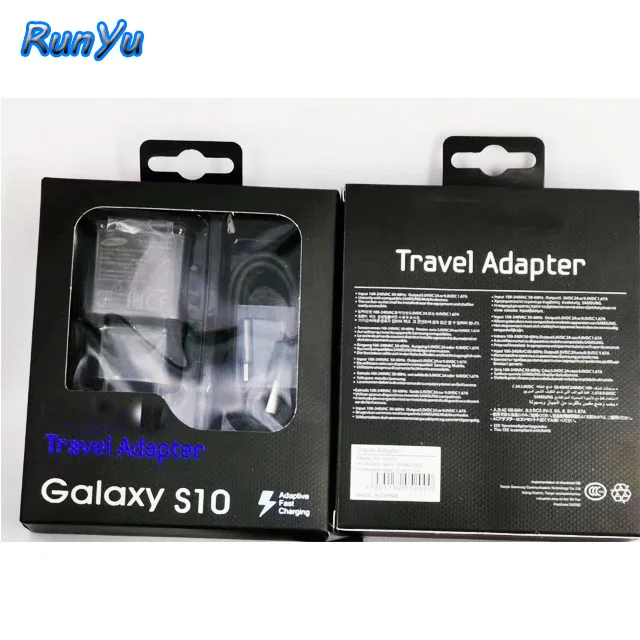 

For Samsung S10 original fast charger QC3.0 charger with usb cable and package, Black