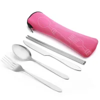 

outdoor camping portable reusable cutlery set 4 pieces including knife fork spoon chopsticks flatware set