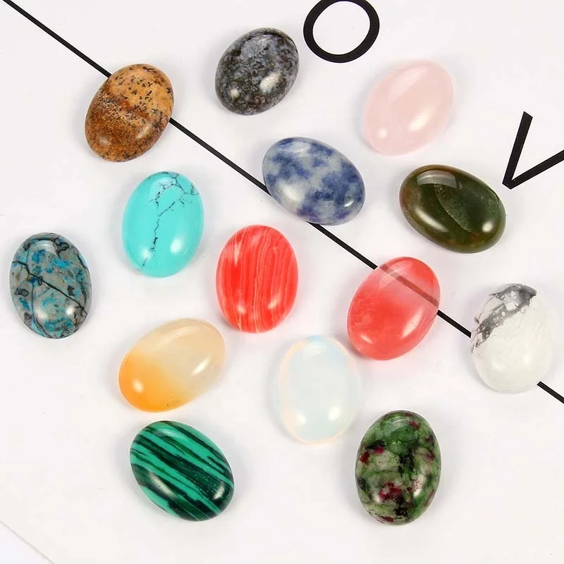 

Natural Stone Crystal Beads 3 Sizes for Choice Oval Quartz Reiki Accessories Fit DIY Rings Bracelet Pendant, Colors