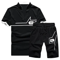 

Cheap Ready to ship Stand-up V-neck style summer men sport sets, 2 pcs set for men in stock wholesale