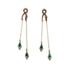 ed01166 Vintage Style Geometric Gemstone Pendant Earrings Long Chain Tassel Snake Dangle Delicate Stud Earrings for Women