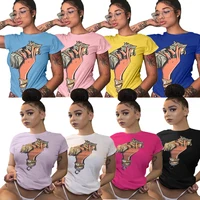 

2019 hot selling LF3009 casual simple short sleeve printed ladies t shirt women