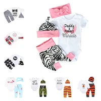 

Free Shipping New born baby clothing sets baby boys clothes letters print romper + hat + cotton pants 3pcs clothing 30 designs