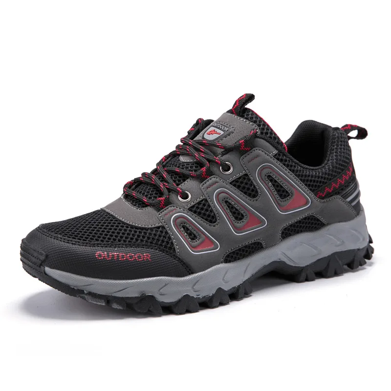 

China Wholesale Size Eur 39-44 Breathable Fashion Merrell Hiking Shoes Men, Dark blue;grey;black+red