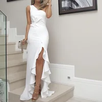 

off shoulder Split Ruffle Design Female Evening Dress