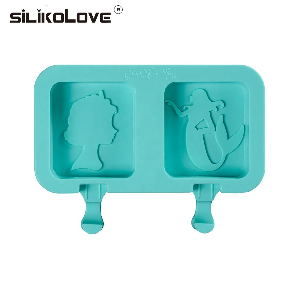 

Homemade Food Grade Square shape Mermaid Pattern Silicone Ice Cream Molds Summer Ice lolly Moulds Freezer Ice cream bar Molds, As picture or as your request