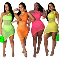 

2019 hot sell CA554 wholesale fashion sexy one shoulder asymmetrical net dresses