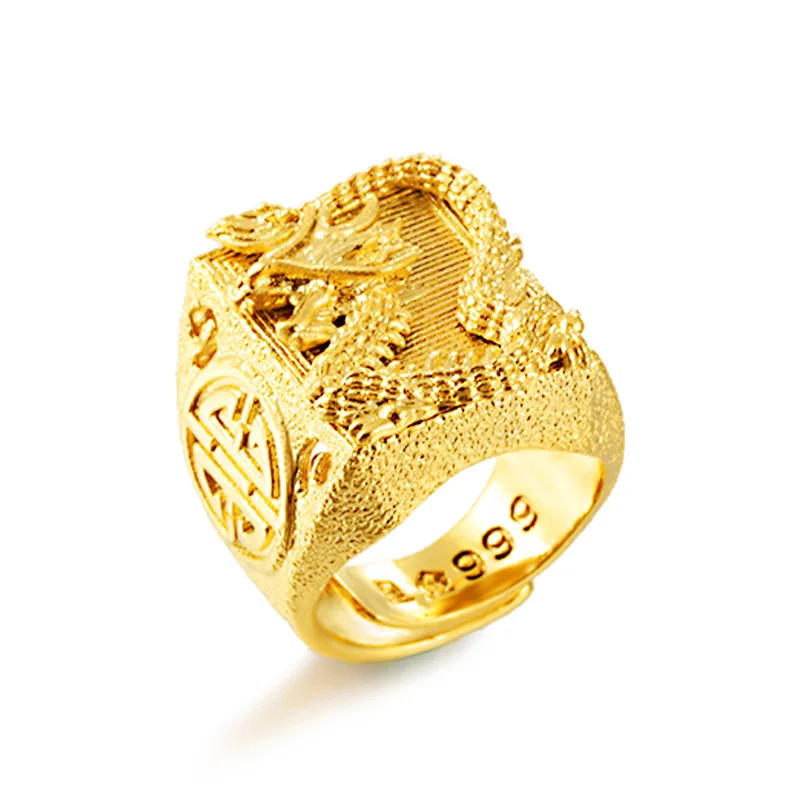 

High Gold Ring Top Quality No Fade Vietnam Alluvial Gold Dragon Rings Adjustable Jewelry for Men, Golden