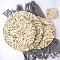 

Eco-Friendly Woven Rattan Placemats Round Braided Straw Placemats Customized Table Mat