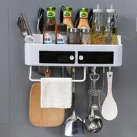 

Wall Mounted Multi Function Kitchen Plastic Storage Rack Holder for Condiment Organizer