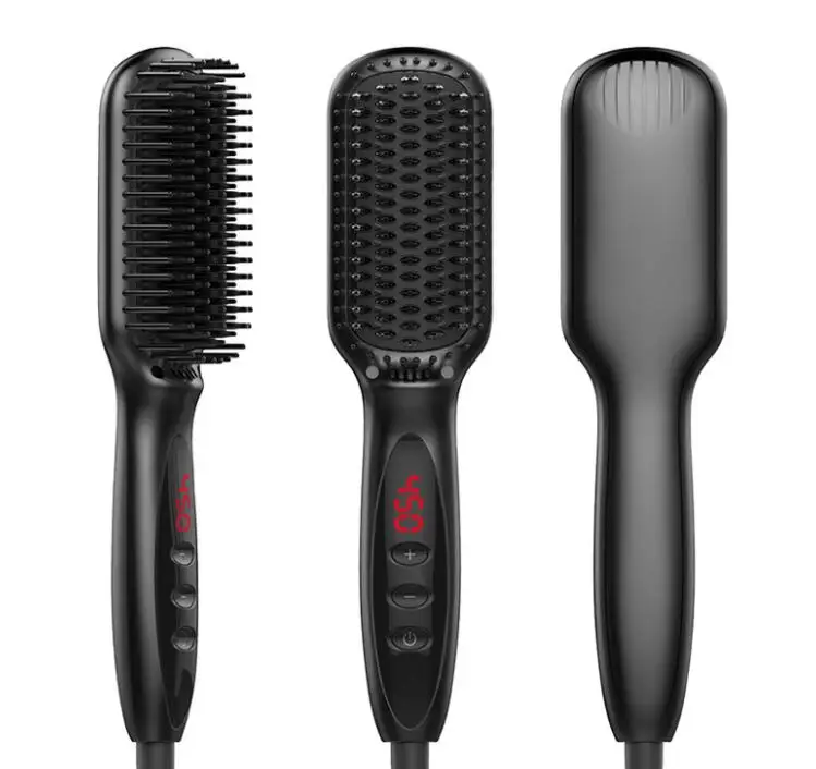 

Enhanced Hair Straightener Brush 2-in-1 Ionic Straightening Brush with Anti-Scald Feature, Auto Temperature Lock and Auto-Off, Black