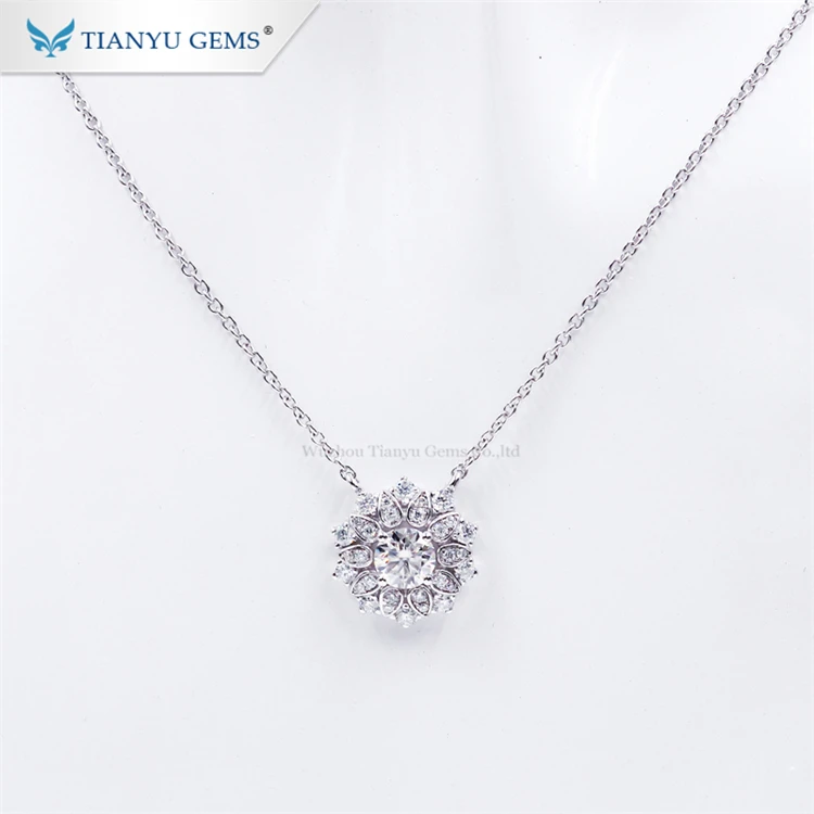 Tianyu trendy small minimalist white rose gold plated 925 sterling silver moissanite women pendant necklaces