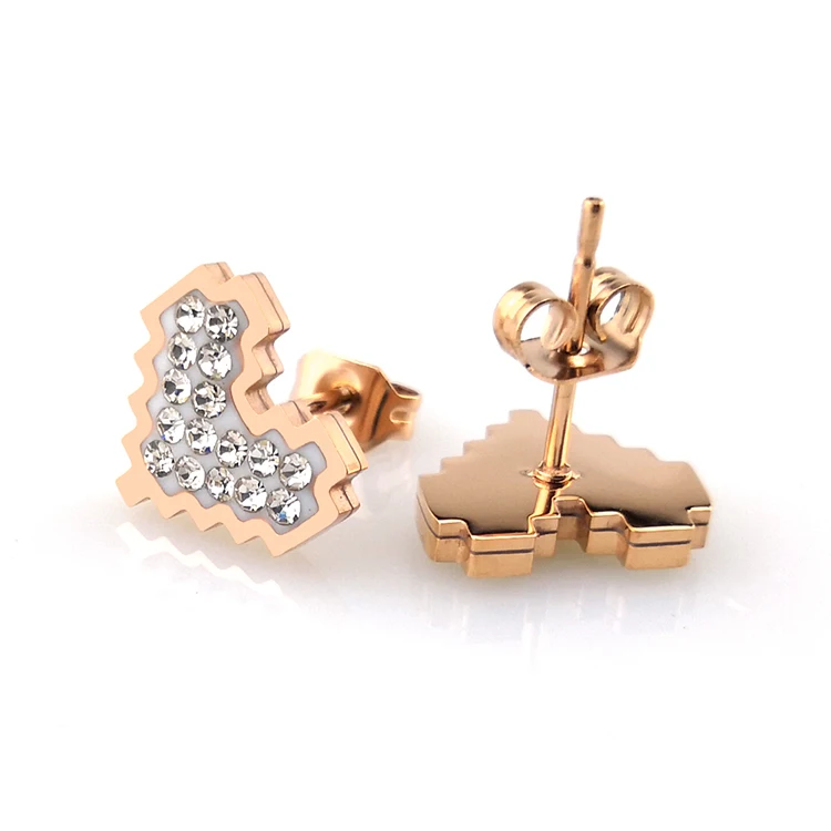 

Diamond Heart Stud Earrings Minimalist Jewelry Wholesale China, Rose gold
