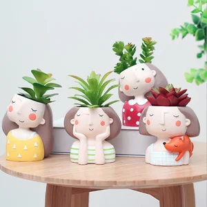 Image of DIY Resin Succulent Mini Plants Flower Pot Animal Person Shape Desk Garden Supplies
