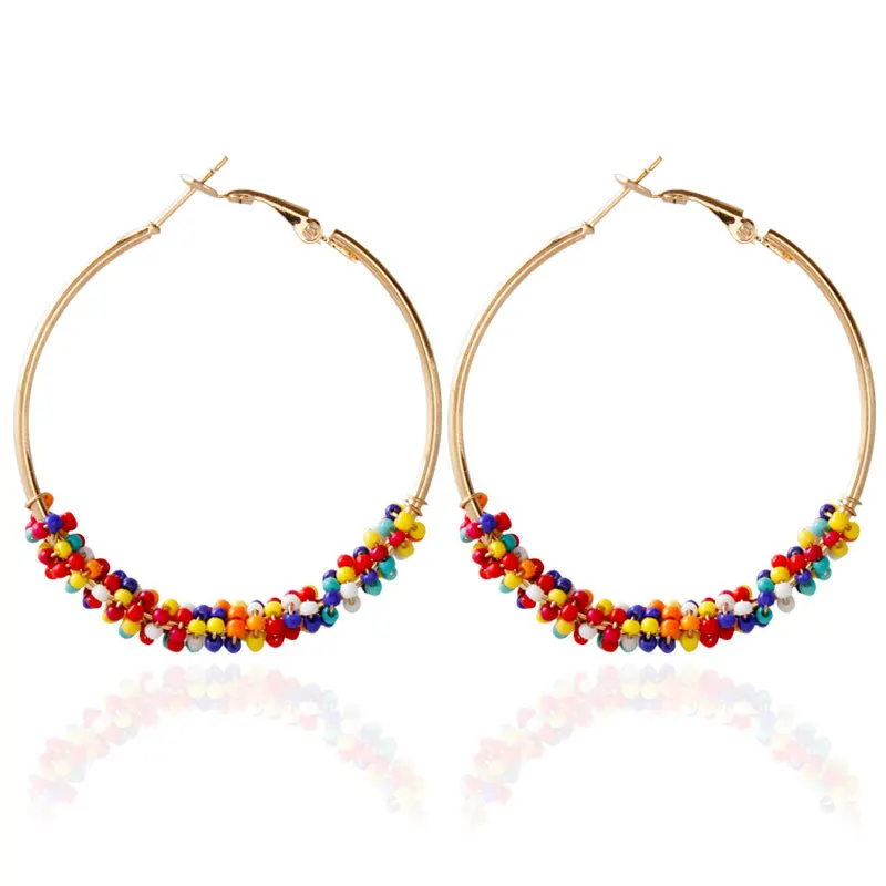 

2019 Bohemian Wedding Earrings Jewelry Circle Hoop Earring Multi Color Seed Beads Statement Earrings For Women, Various