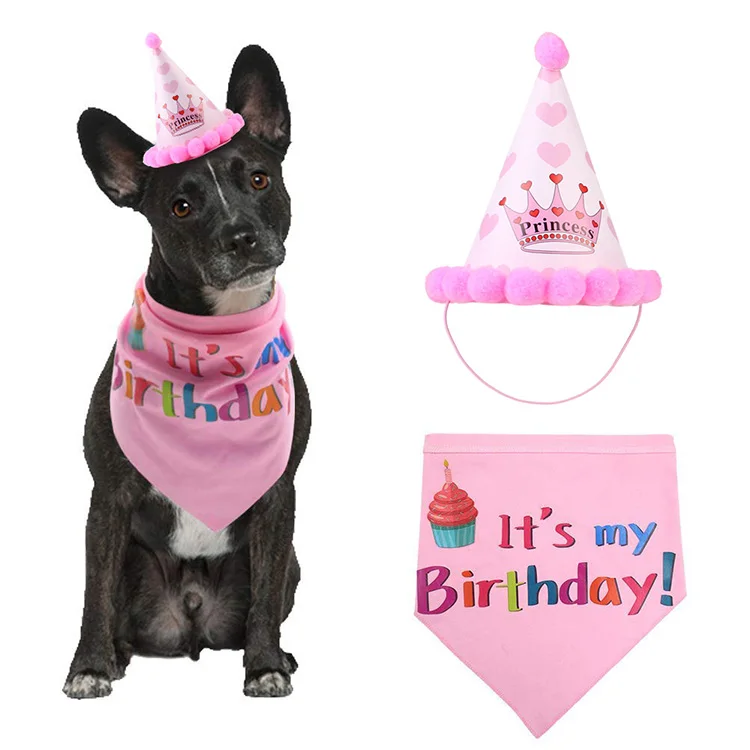 

Amazon hot selling Dog Birthday scarf Bandana with Cute Doggie Birthday Party Hat, Pink,blue
