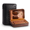 Luxurious Gift Set For Smoker Cedar Lining Humidor Leather Travel Cigar Case WIth Cutter & Lighter
