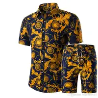 

Men Shirts+Shorts Set Summer Casual Printed Hawaiian Shirt Homme Suit Sets