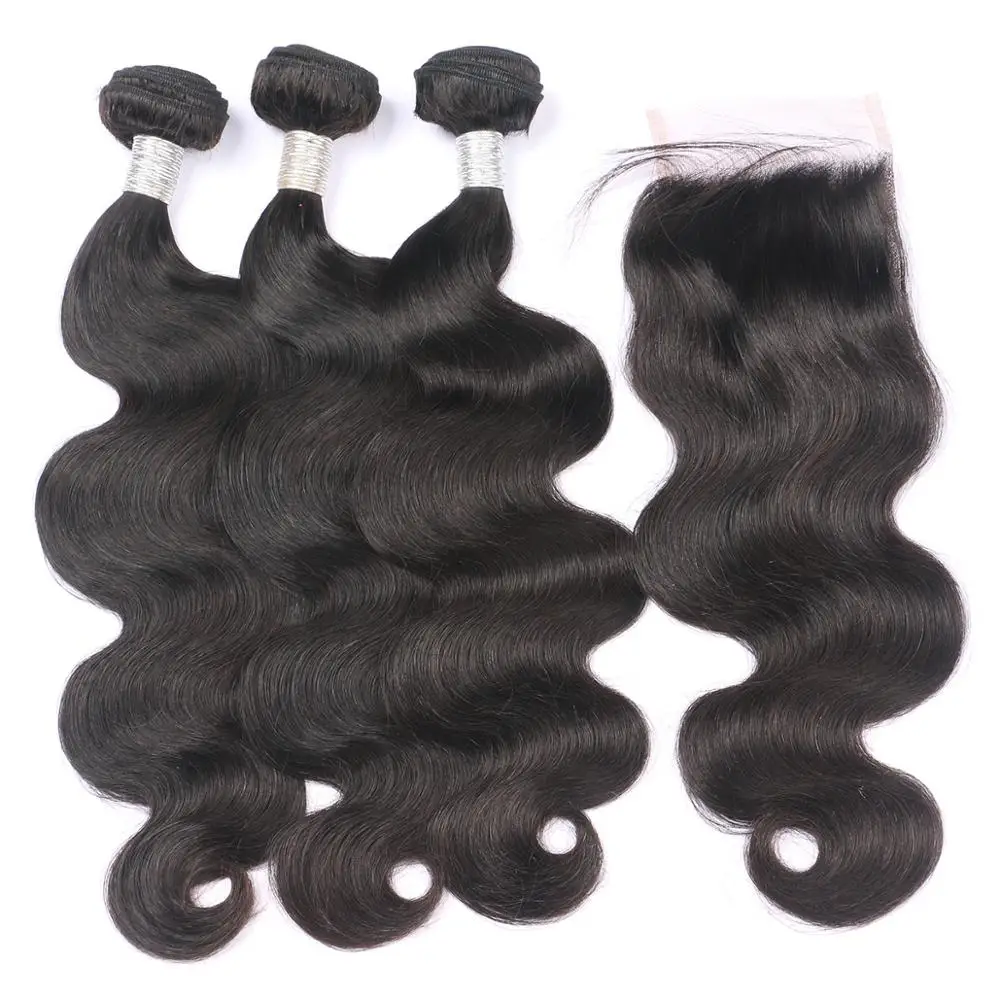 

100% Unprocessed virgin human hair 3 body wave with closure double machine weft