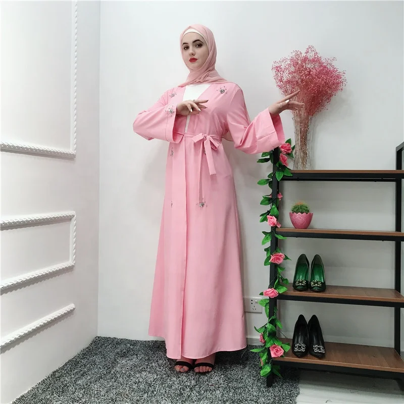 

New model abaya in dubai high quality kimono abaya EID ramadan crepe muslim women dress, Black, pink