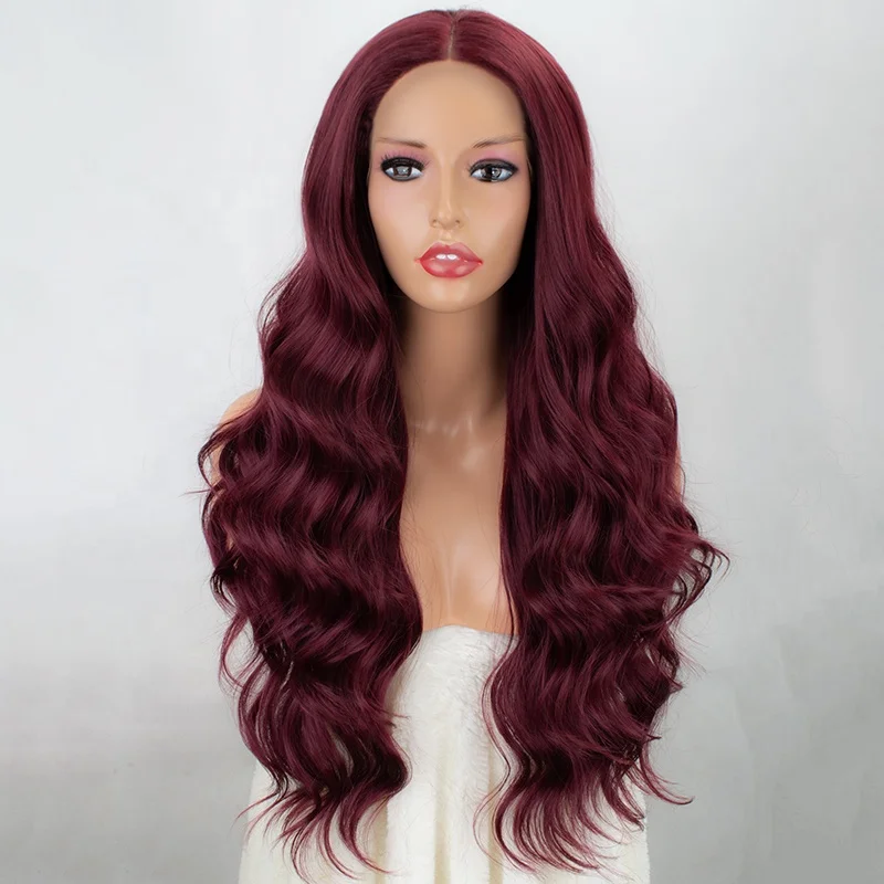 

Aliblisswig Wholesale Cheap Heat Friendly Fiber Hair Synthetic Lace Front Wig 99J Burgundy Curly Long Synthetic Lace Wig