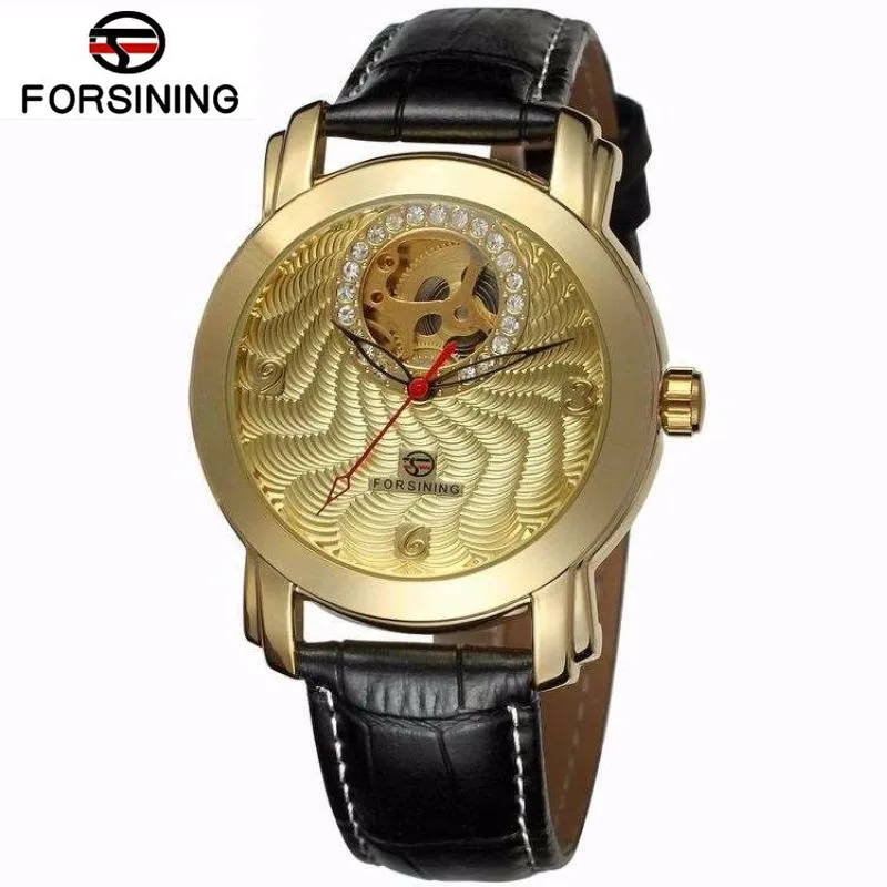 

Hot Selling Forsining Brand Genuine Leather Strap Amazing Design Watch 3Atm Waterproof Men Fashion Skeleton Automatic Wristwatch