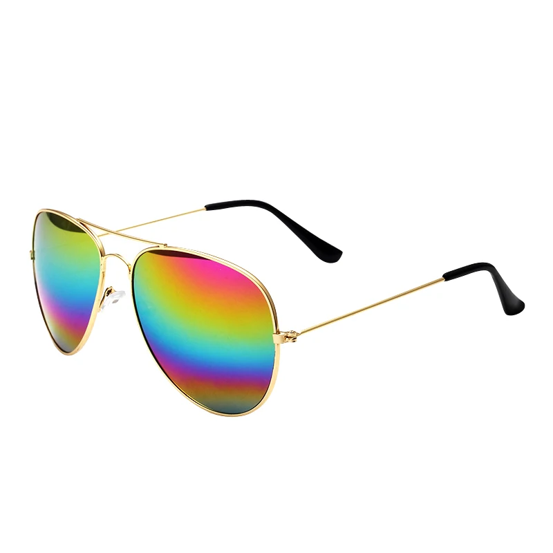 

Womens Mens Classic Thin Metal Alloy Rainbow Mirrored Lens Aviation Pilot Sunglasses