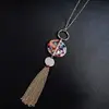 Bali shell two circle Metal Chains Tassel Pendant Long Necklace