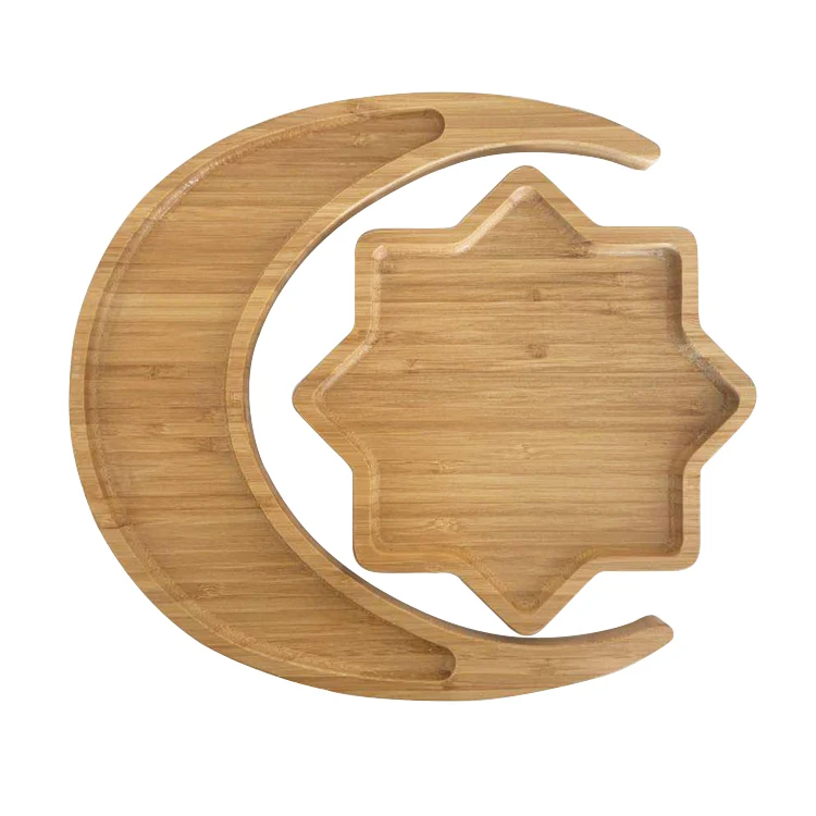 

New Arrival 8 Pointed Star and Moon Shape Tray Biodegradable Food Tray Children Bamboo Tray, Natural color