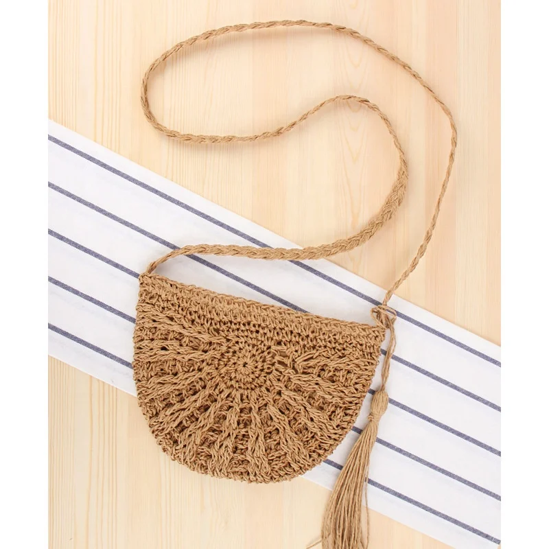 

Half Moon Shape Tassels Trim Beach Purse Bag for Girl