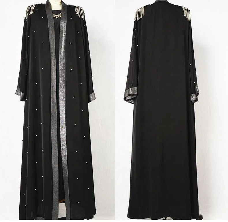 

New ladies long sleeves outside women' robes open long skirt with pearl abaya, 1 colors