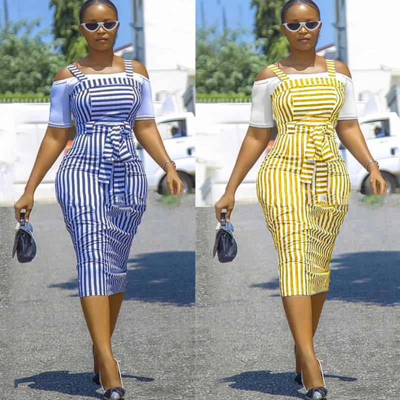 

Striped long high waist women casual dresses