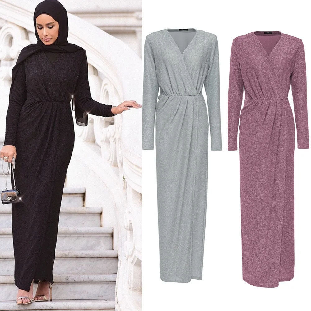 

New arrival high quality muslim women elastic dress casual daily abaya kaftan long dress, Black, gray, dusty pink