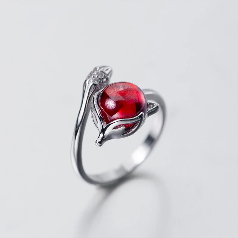 

Real 100% 925 Sterling Silver Red Fox Rings Jewelry