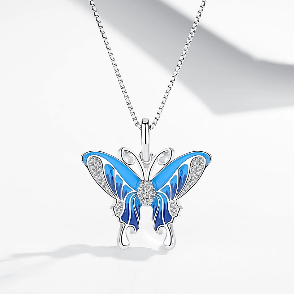 

The Wholesale Price Butterfly Shape Pendant Necklace Blue CZ Necklace For Women Jewelry