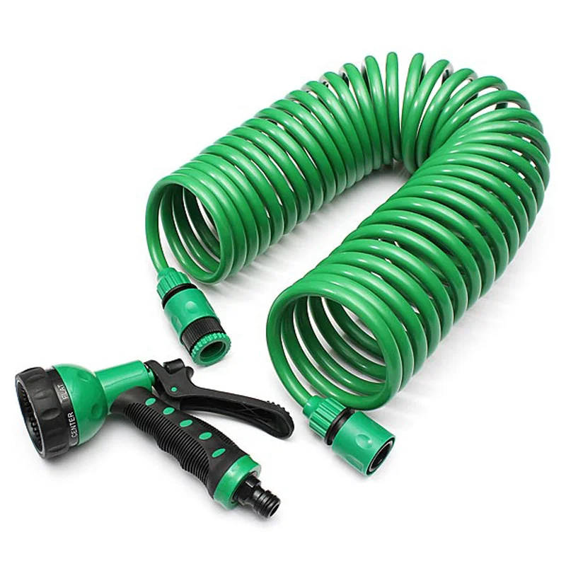 

50FT Garden Water Coil Hose With 7 Patter Nozzle