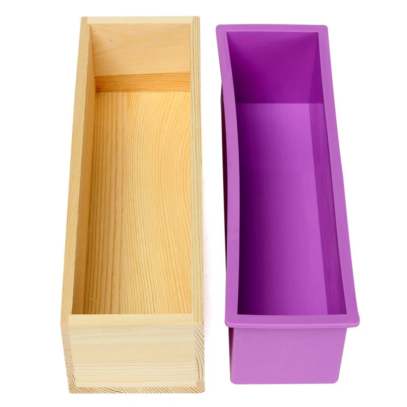 

Wholesale 1200ml Rectangle Silicone Soap Mold with Wood Box, Pink;purple;blue;black;yellow